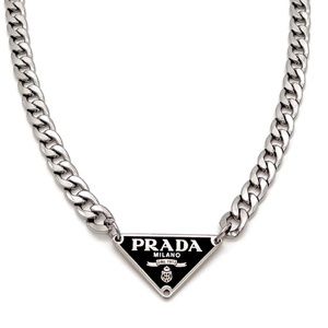 Prada triangle black chain necklace